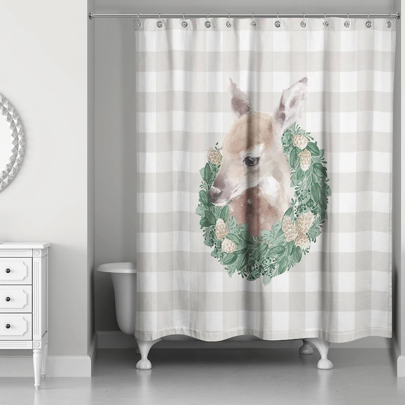 Buffalo Check Fawn Wreath Shower Curtain