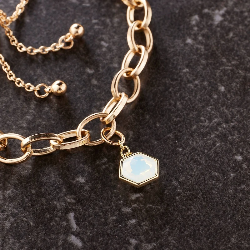 14K Gold Plated White Opal Austrian Crystal Hexagon Charm by Bead Landing™