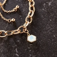 14K Gold Plated White Opal Austrian Crystal Hexagon Charm by Bead Landing™
