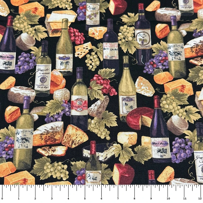 Feldman Cheese, Grapes & Wine Bottles Cotton Fabric