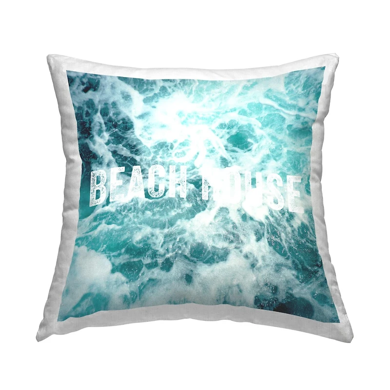 Stupell Industries Blue Beach House Ocean Foam Typography Throw Pillow, 18" x 18"