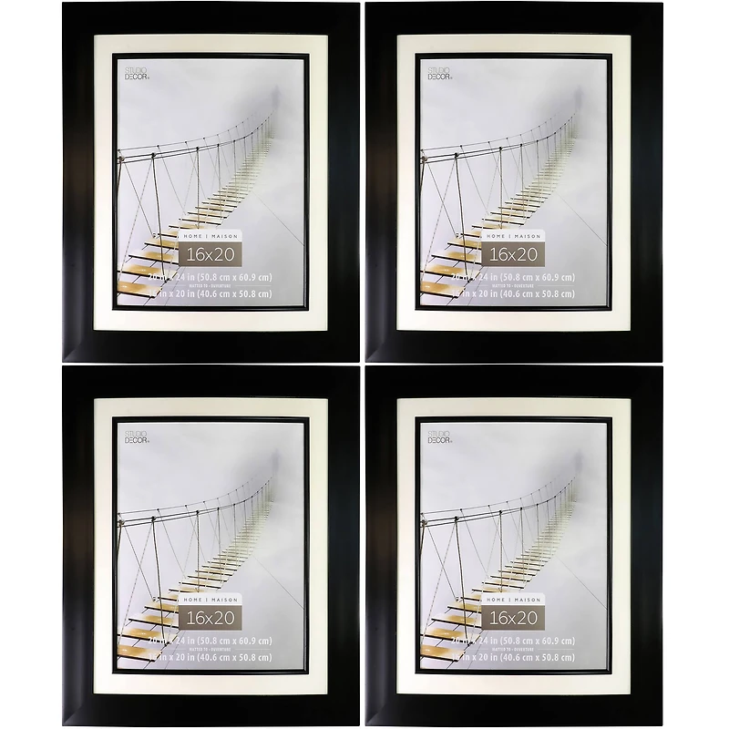 4 Pack: Wide Black Frame, 20" x 24" With 16" x 20" Mat, Home Collection By Studio Décor®