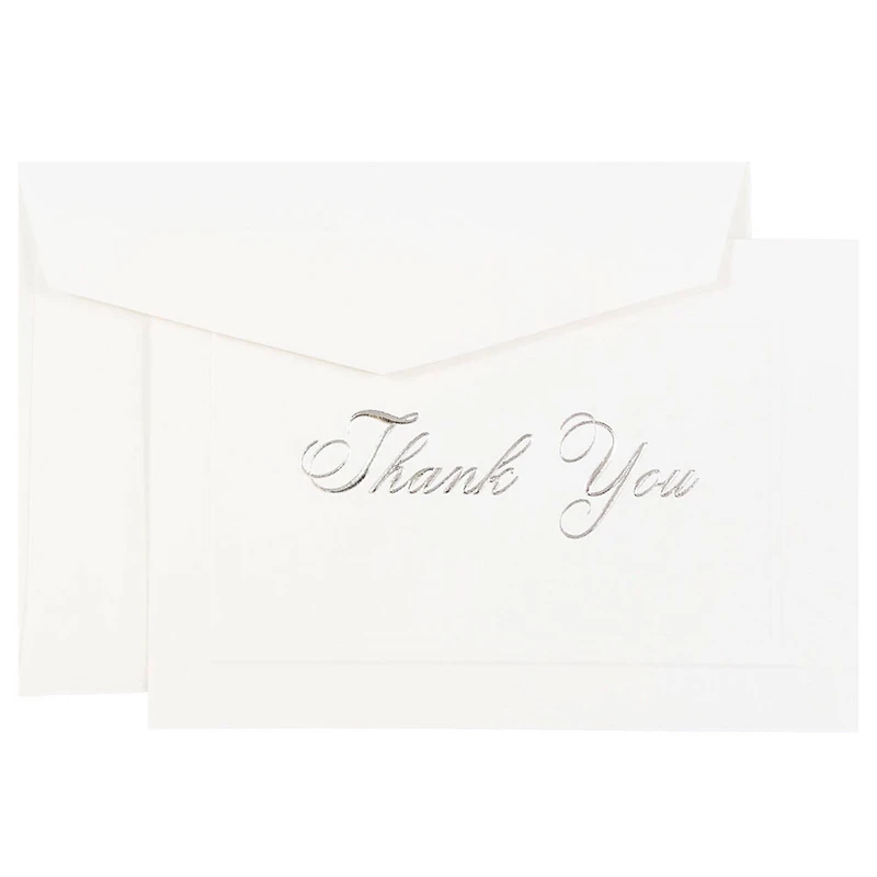JAM Paper 4.875" x 3.375" Bright White with Silver Script Thank You Cards & Envelopes Set