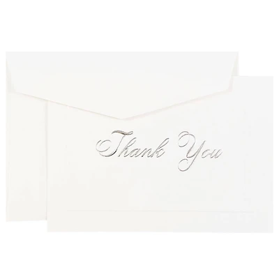 JAM Paper 4.875" x 3.375" Bright White with Silver Script Thank You Cards & Envelopes Set