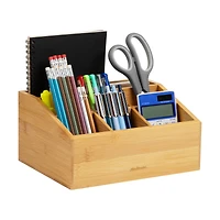 Mind Reader Desktop Organizer, 7-compartment, Office Essentials, Modern, Office, Bamboo, Brown