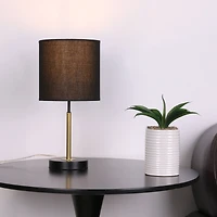 15.5" Gold & Black Metal Table Lamp with Black Fabric Shade by Ashland®