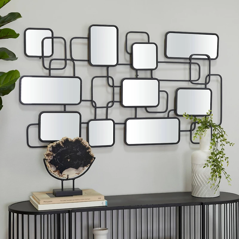 Black Modern Abstract Wall Mirror, 45" x 1" x 26"