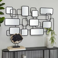 Black Modern Abstract Wall Mirror, 45" x 1" x 26"