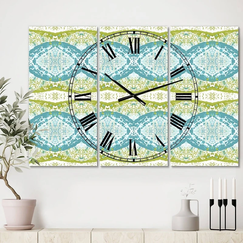 Designart Embossed Teal Pattern IV Multipanel Wall Clock