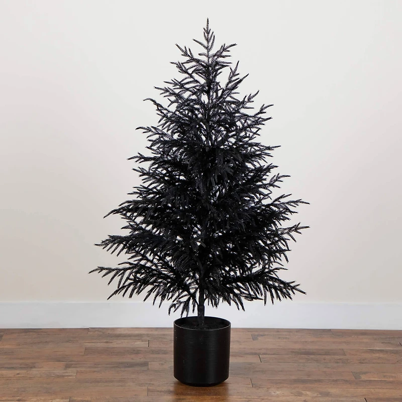5ft. Artificial Halloween Real Touch Black Norfolk Pine Christmas Tree with Natural Look
