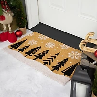 30" Natural Coir Trees & Snowflakes Christmas Doormat