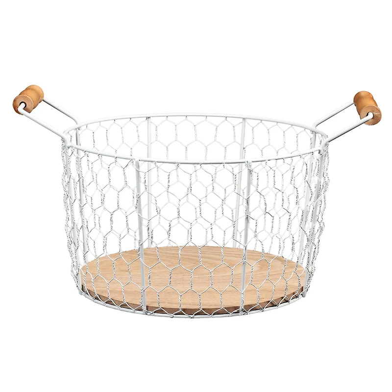 6" Chicken Wire Basket with Wood Look Base