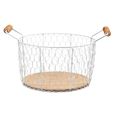 6" Chicken Wire Basket with Wood Look Base