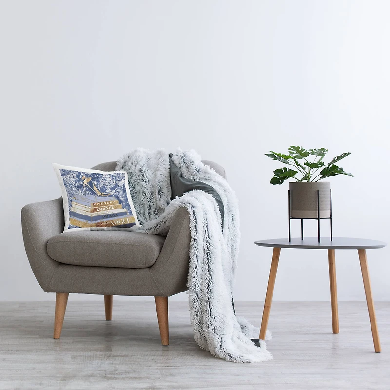 Stupell Industries Designer Glitz Heel on Books Fashion Glam Blue Throw Pillow 18" x 18"