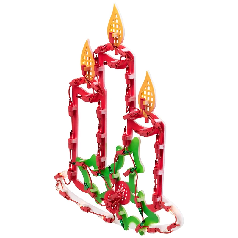16.5" Lighted Candles with Holly and Berry Christmas Window Silhouette