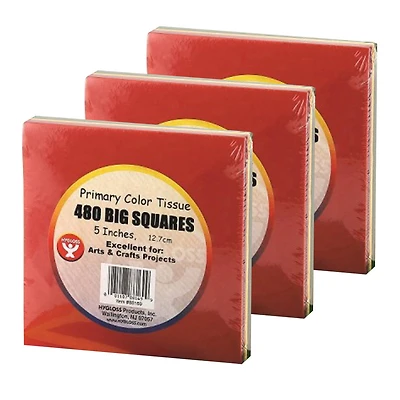 Hygloss 5" Primary Color Tissue Squares, 3 Packs of 480