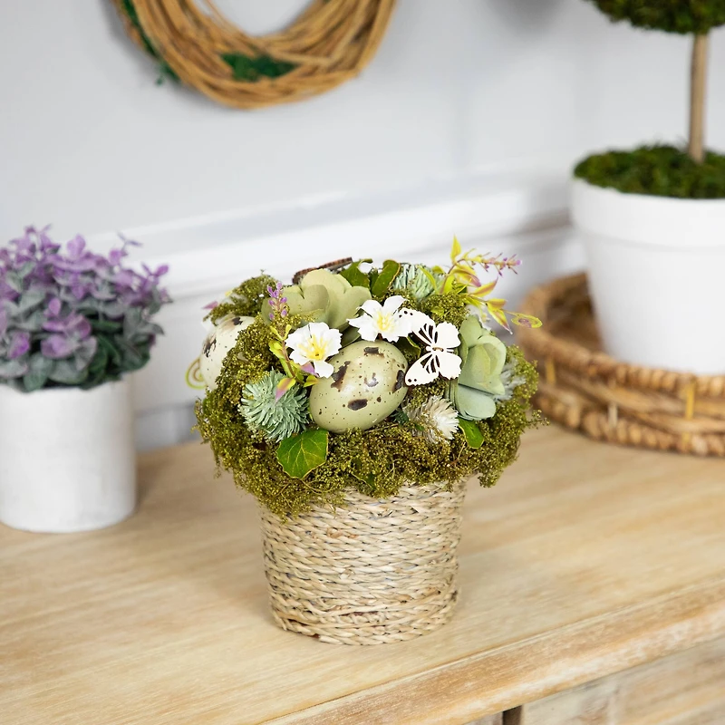 7" Wooden Mixed Floral & Easter Egg Artificial Arrangement