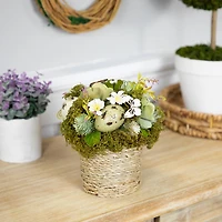 7" Wooden Mixed Floral & Easter Egg Artificial Arrangement