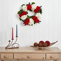 21'' White & Red Geranium with Blueberry Wreath