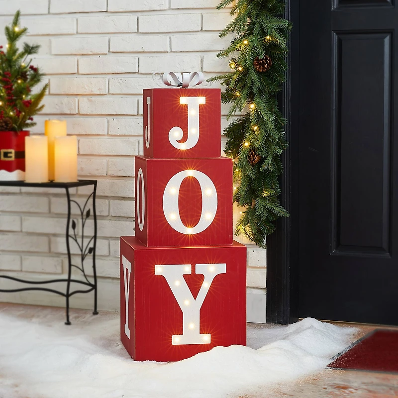 Glitzhome® 32" Lighted Wooden Block JOY Porch Sign