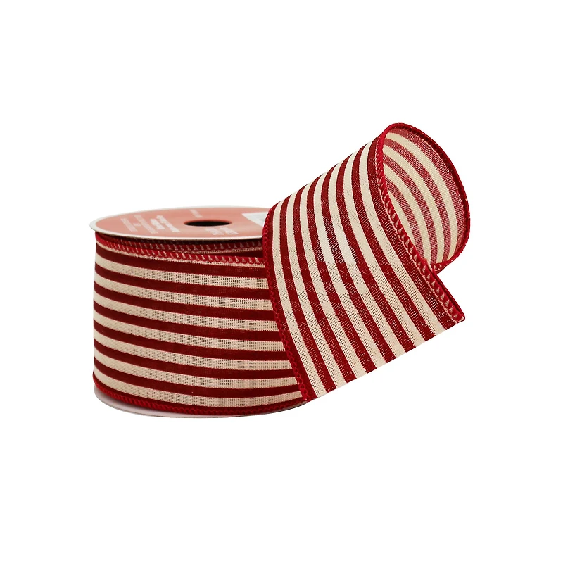 2.5" x 20ft. Red Ticking Stripes Wired Ribbon by Celebrate It®
