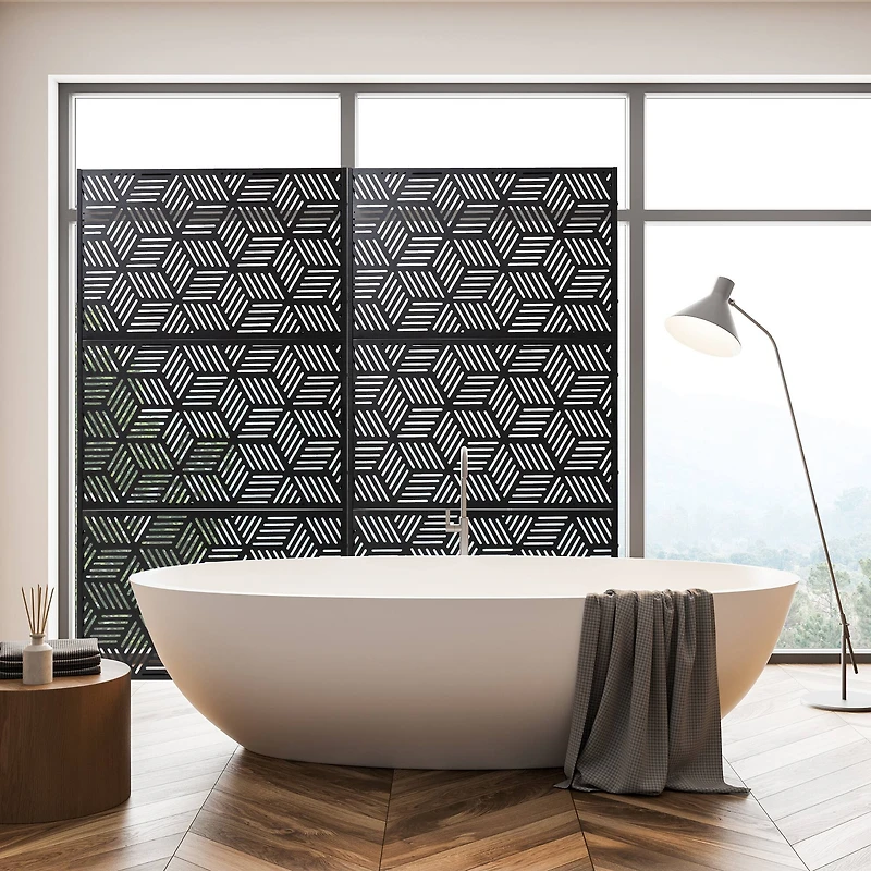 Glitzhome® 6ft. Black Galvanized Steel Geometric Room Divider