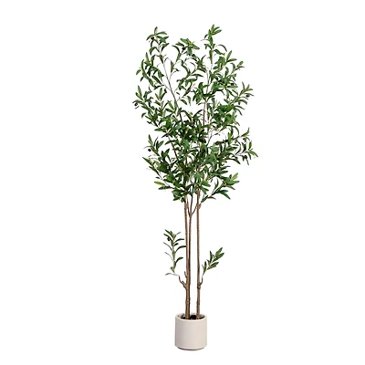 Artificial Minimalist Olive Tree in White Decorative Planter