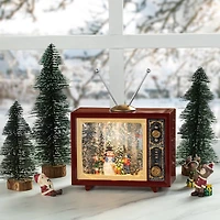 Glitzhome® 7.5" Lighted TV with Snowman Waterglobe