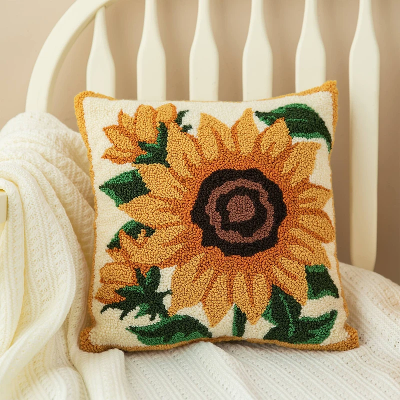 Glitzhome® 14" Fall Hooked Sunflower Pillow