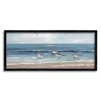Stupell Industries Sandpipers Birds Cloudy Sky Beach Shore Painting Framed Giclee Art
