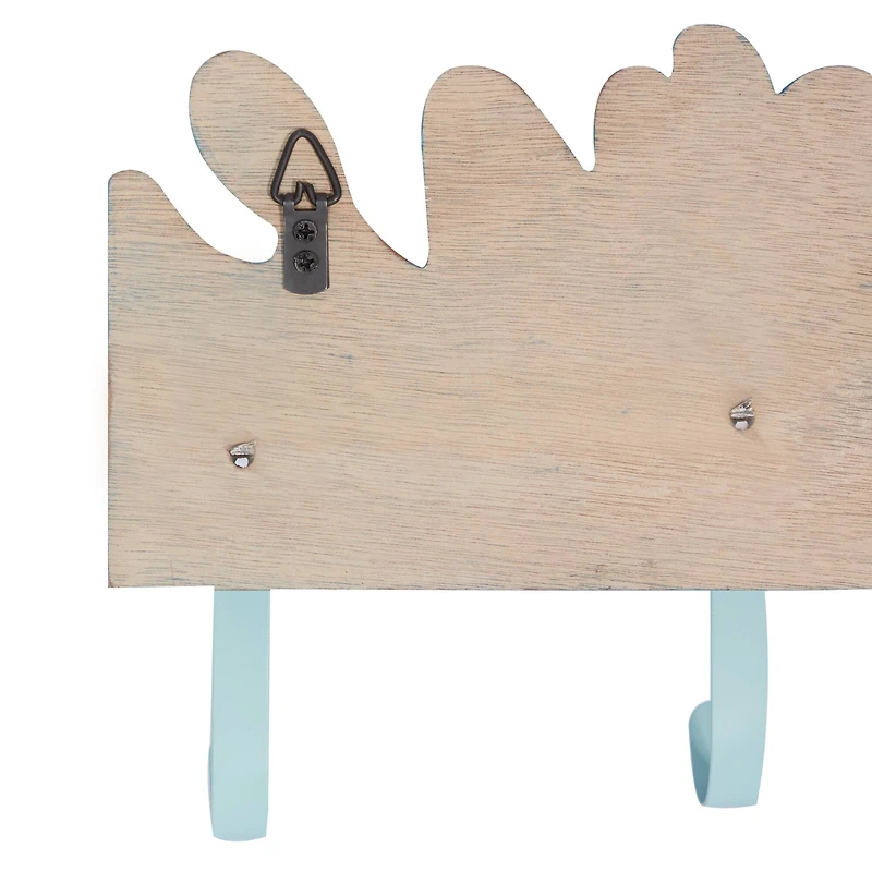 Blue Wood Coastal Wall Hook, 11" x 19" x 2"