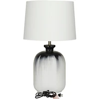 White Glass Gourd Style Base Table Lamp with Drum Shade 17" x 17" x 29"