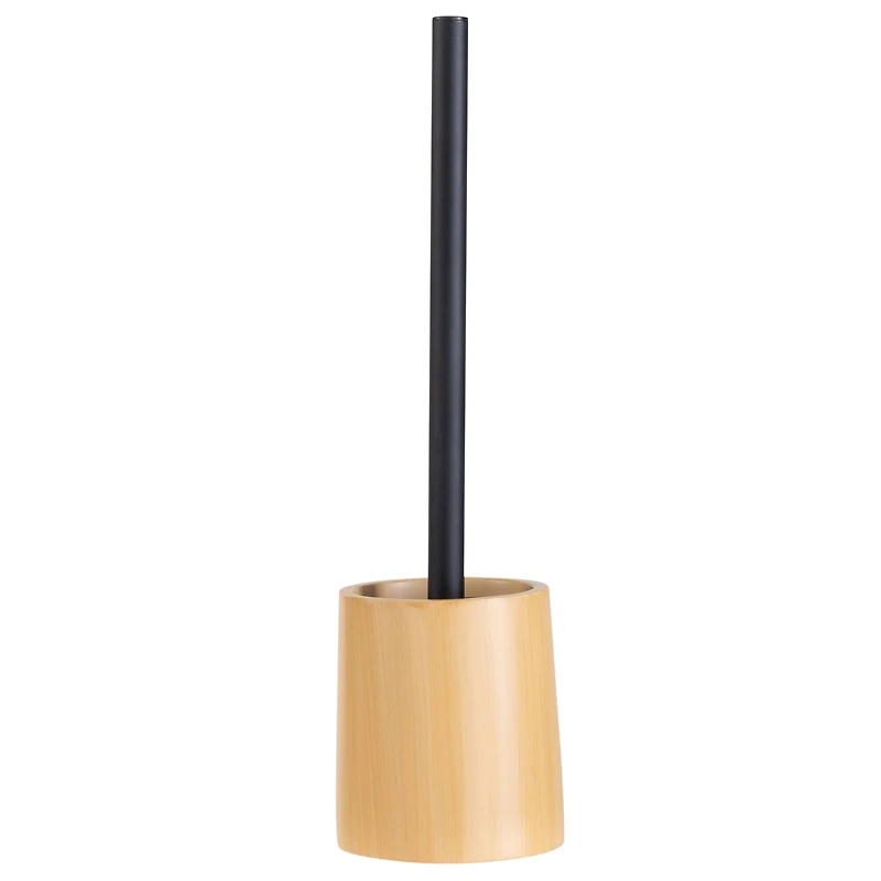 Bath Bliss Black Toilet Brush & Natural Woodgrain Holder