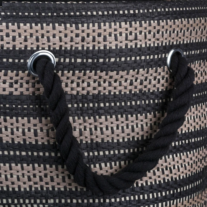 DII® Large Black & Stone Striped Weave Round Paper Storage Basket