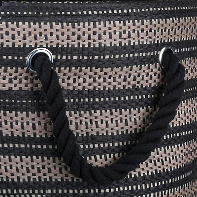 DII® Large Black & Stone Striped Weave Round Paper Storage Basket