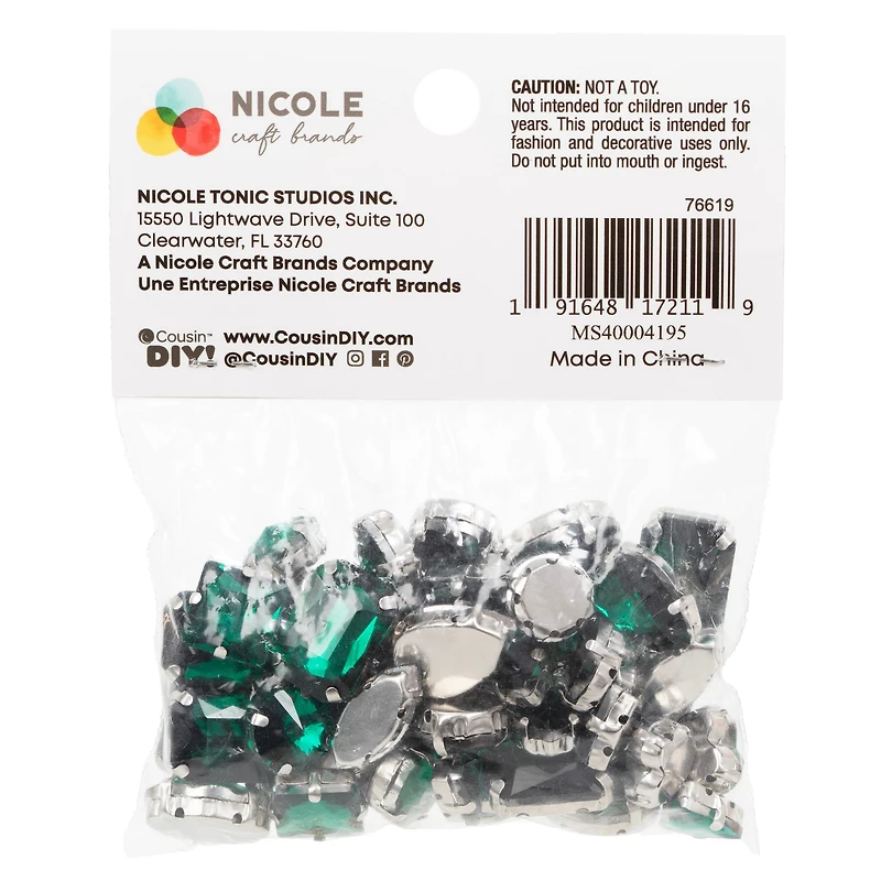 CousinDIY Silver Emerald Glass Sew-On Rhinestones, 48ct.