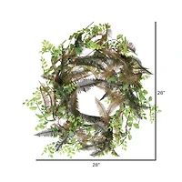 28" Green Fern & Cotton Wreath