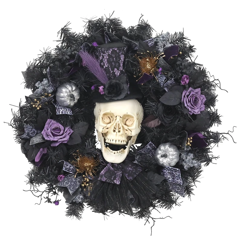 24" Skull with Purple & Black Roses Wreath by Ashland®