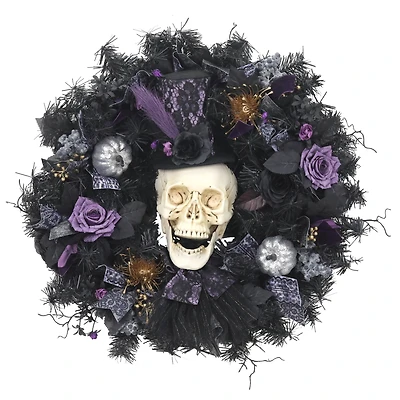 24" Skull with Purple & Black Roses Wreath by Ashland®