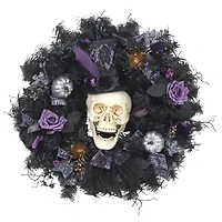24" Skull with Purple & Black Roses Wreath by Ashland®