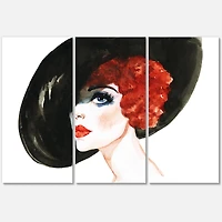 Designart - Red Head Lady In Hat Portrait of Woman