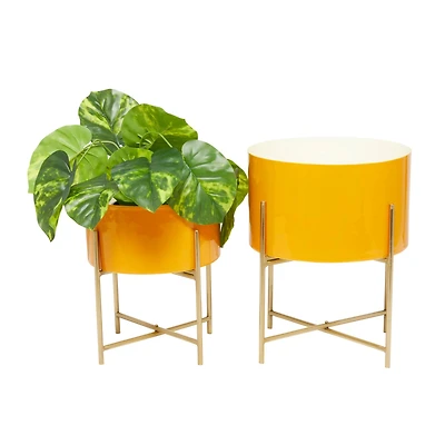 Yellow Modern Planter, Set of 2" 15", 12"