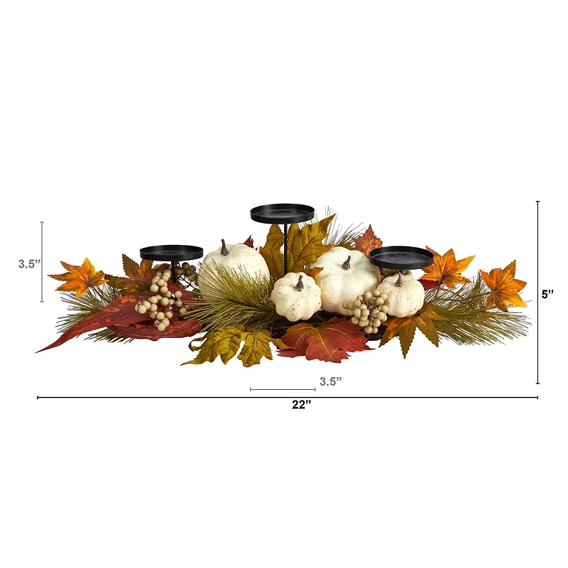 22" Pumpkin And Maple Leaf Autumn Candelabrum Arrangement