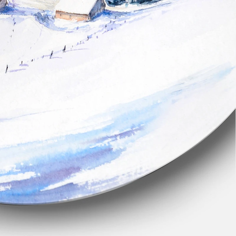 Designart - Winter Mountain Landscape With Wooden House