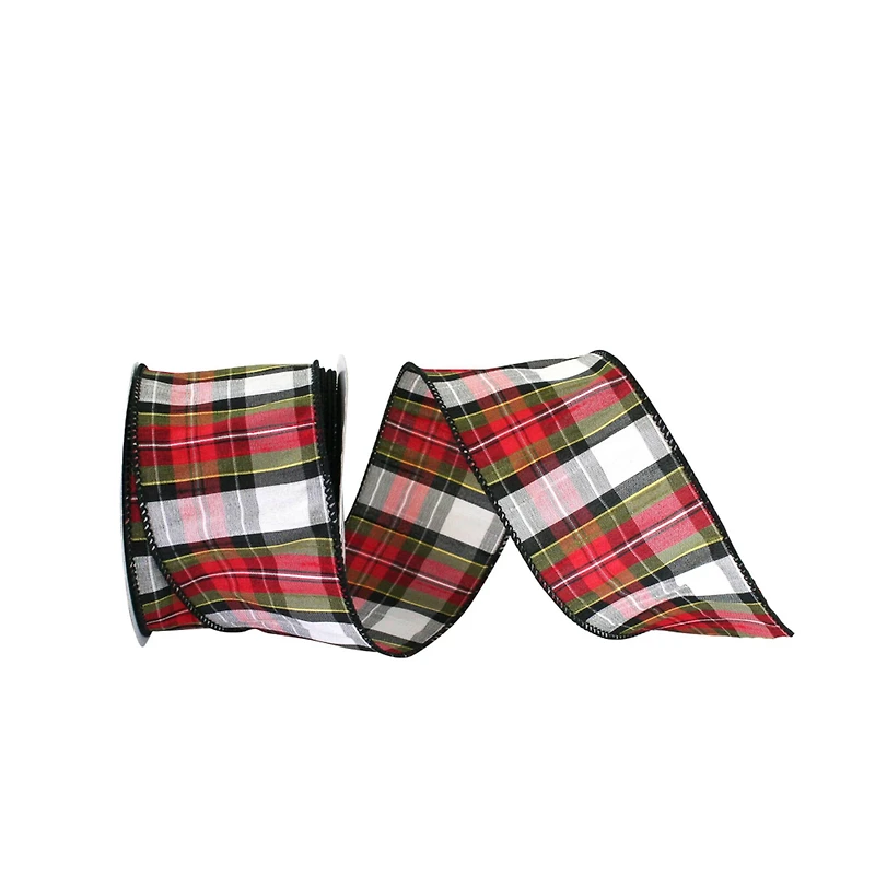 JAM Paper 2.5" x 10yd. Traditional Dupioni Wired Edge Plaid Ribbon