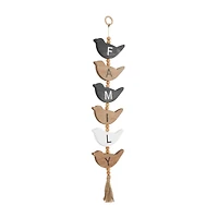 Brown Wood Bird Handmade Family Sign Wall Décor with Tassel and Bead Accents