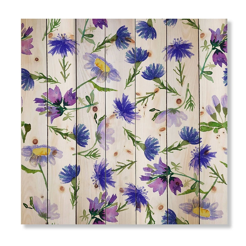Designart - Blue Wildflowers With Green Leaves I