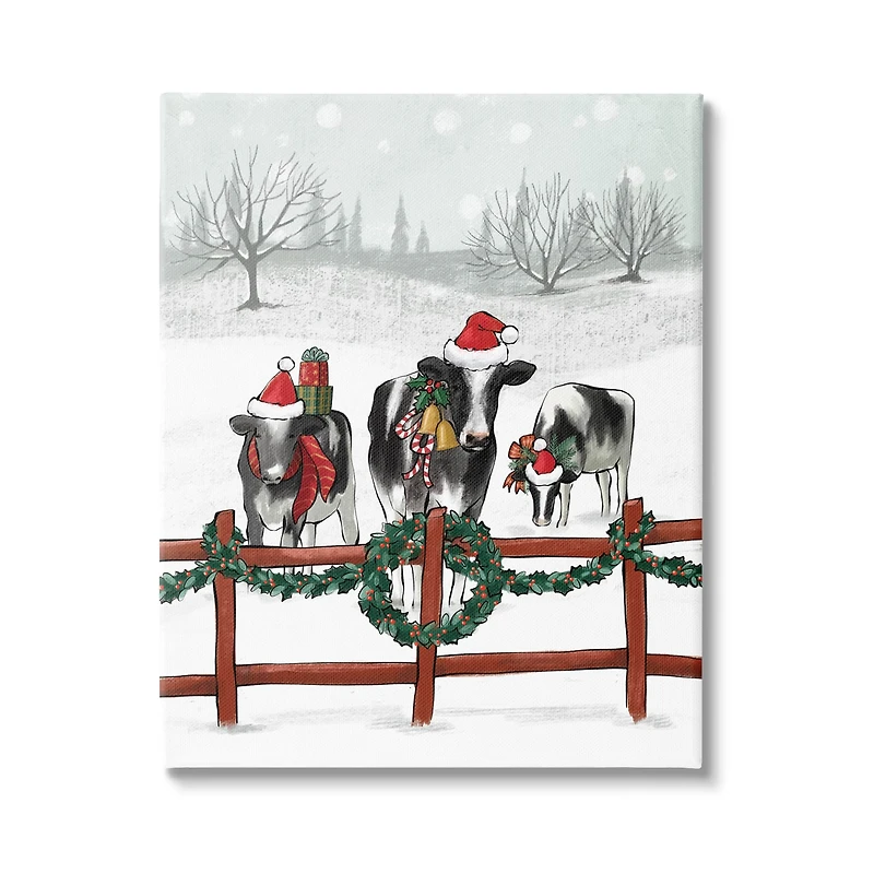 Stupell Industries Holiday Cows Farmland Fence Canvas Wall Art