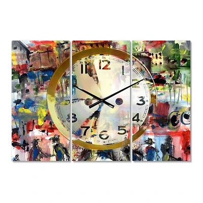 Designart 'People And Time Acrylic Watercolor Modern Multipanel Wall Clock