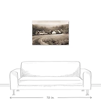 Sepia Town And Field 36" x 24" Canvas Wall Art